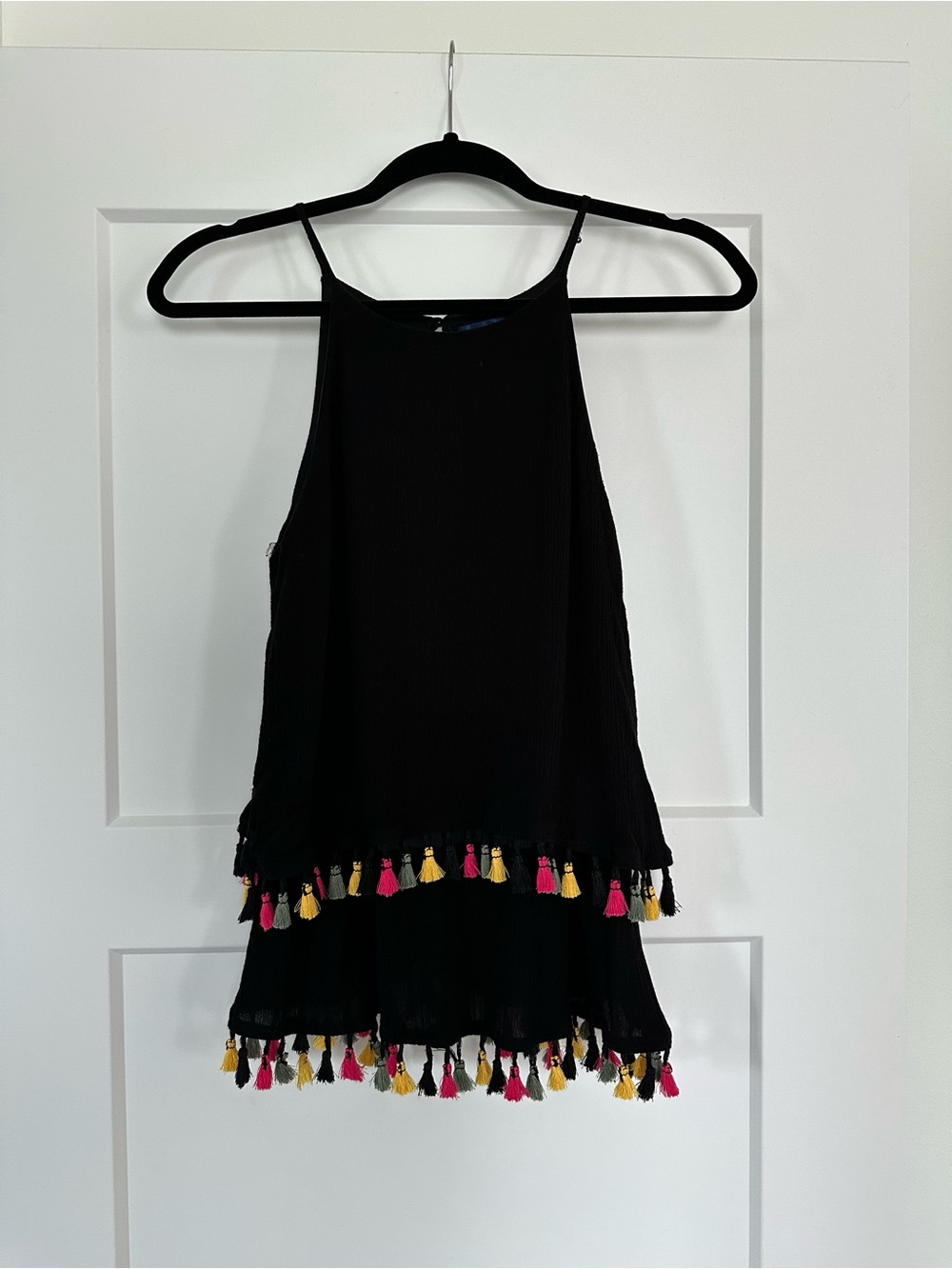 Blue Rain Black Camisole with Pink & Yellow Tassels